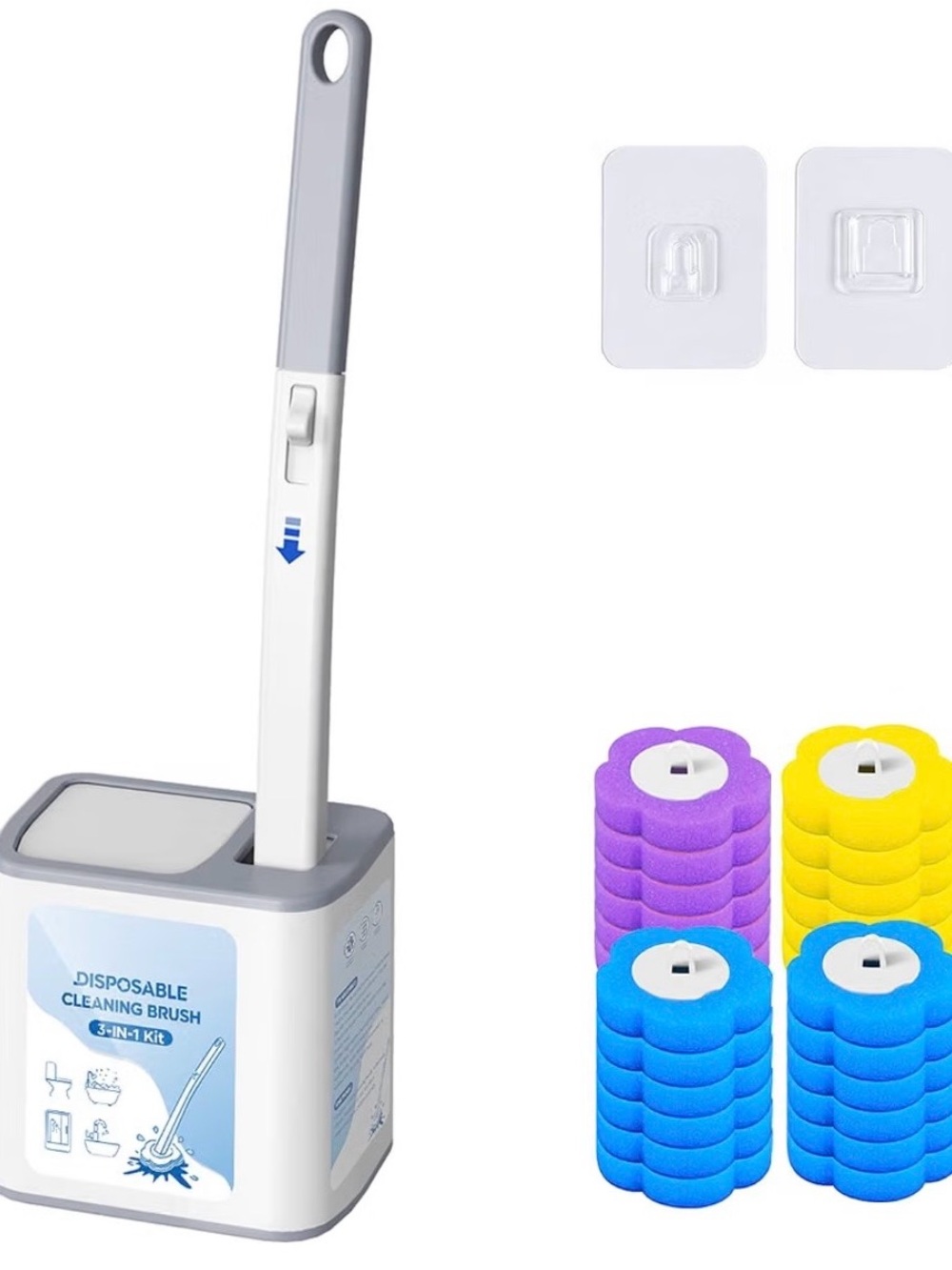Disposable Cleaning Brush Mop with Grey Handle and Multi-Color Replacement Heads